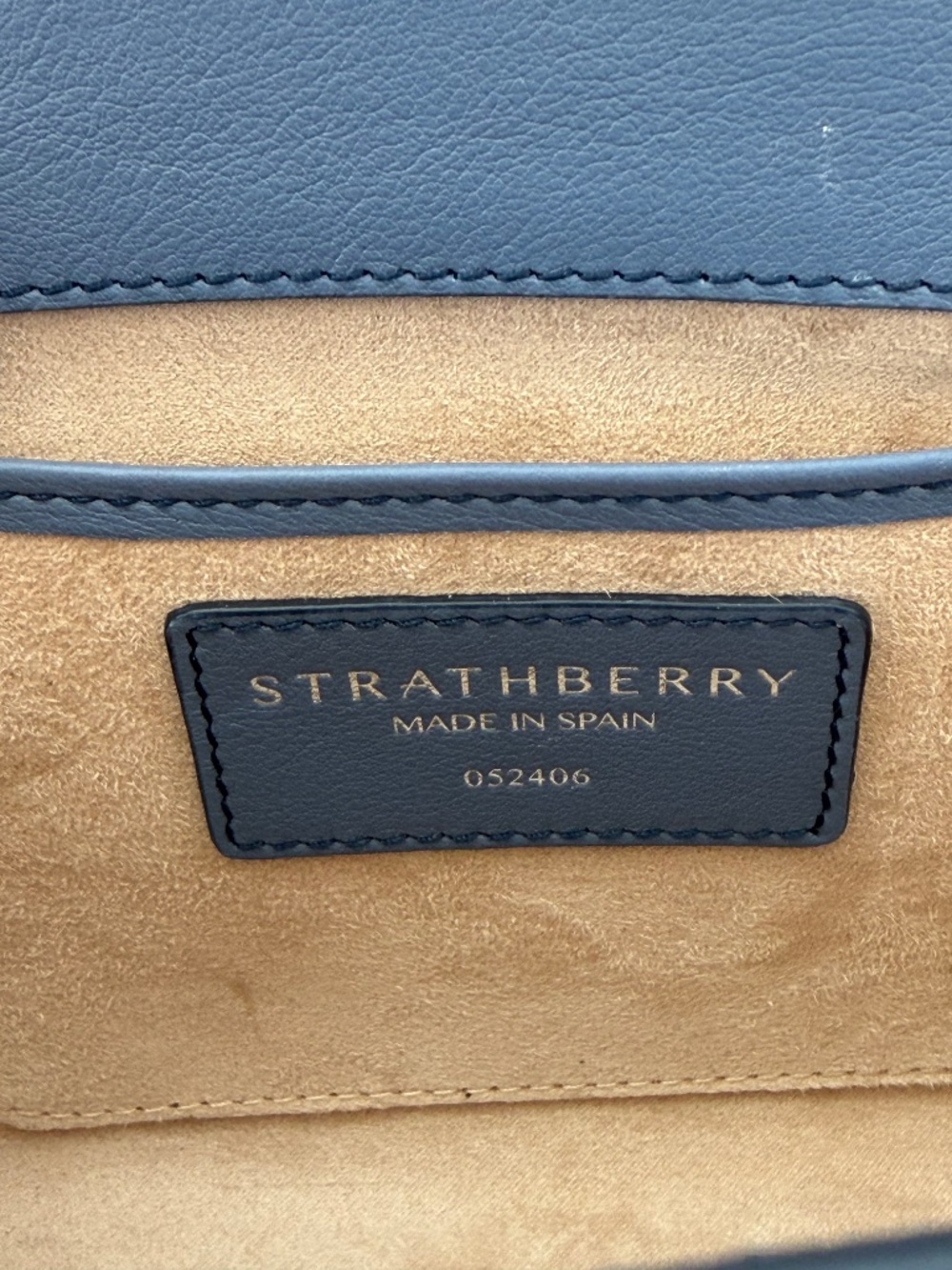 Strathberry Nano Tote Blue Leather Crossbody Satchel w/ Dust Bag & Strap - Picture 5 of 6